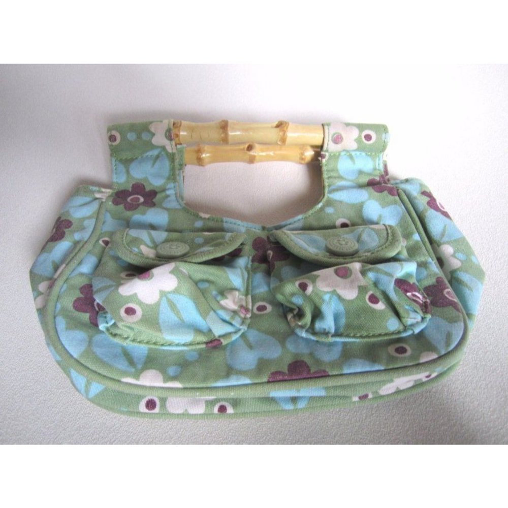 Baby Gap Purse Bamboo Handle Girls Tote Green Floral Print